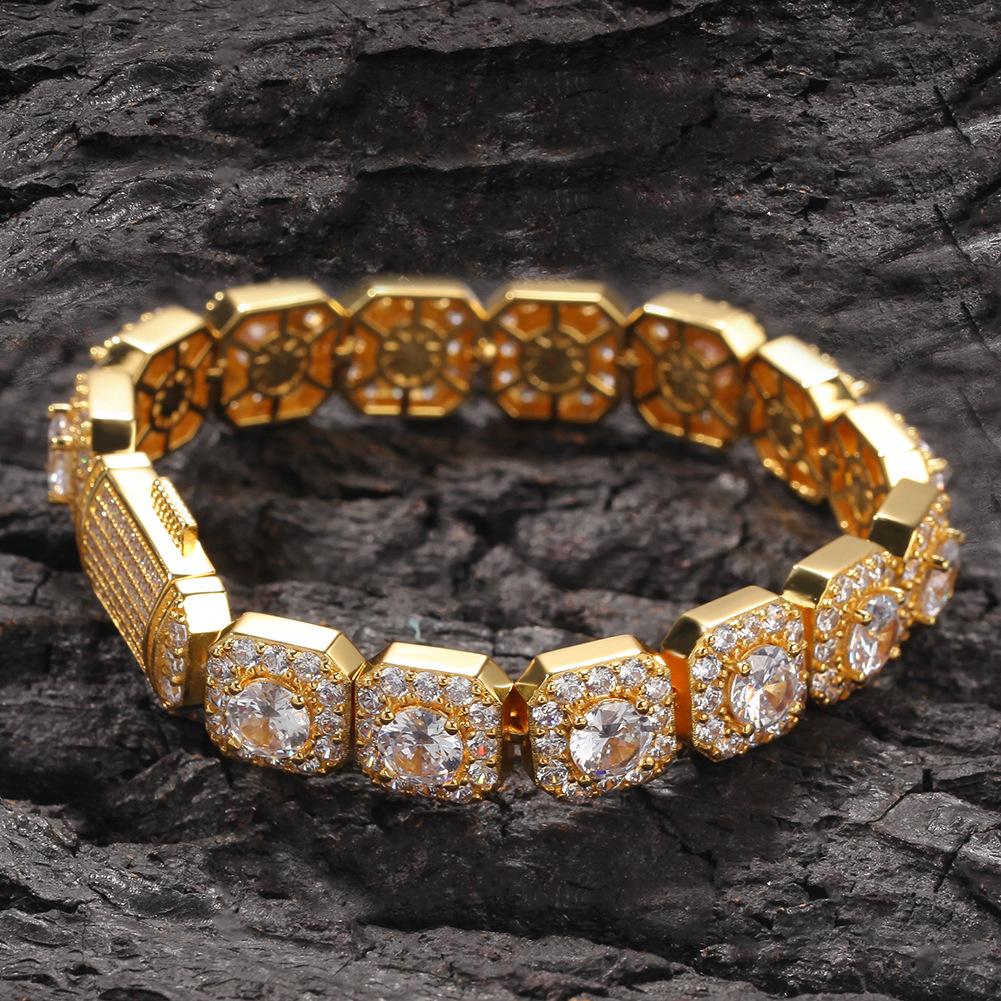 12.5mm Iced Out Clustered CZ Stones Tennis Bracelets for Women Guys Hop Hop Fashion Rapper Wristband Chains 18K Gold Cubic Zirconia Mens Diamond Tenni