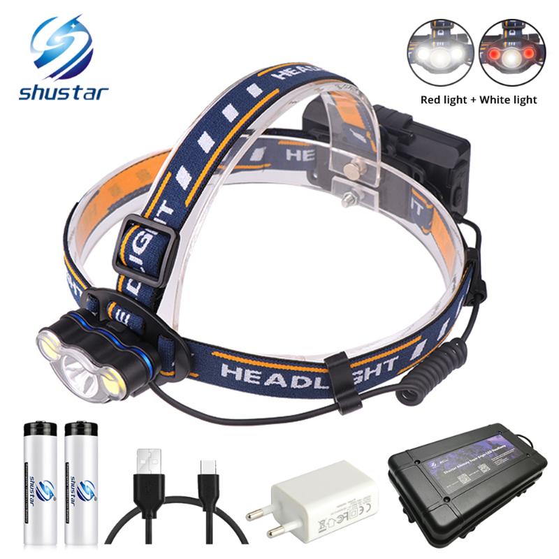 Super bright LED headlamp White light + Red light fishing headlight 7 lighting modes Use 2 x 18650 batteries
Super bright LED headlamp White light + Red light fishing headlight 7 lighting modes Use 2 x 18650 batteries