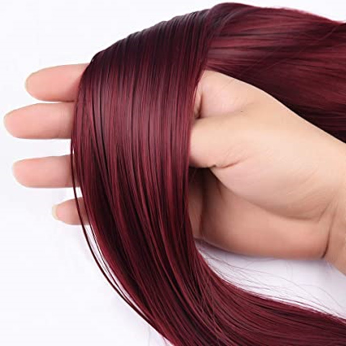 Wine red 100% human hair pony tail hair piece wraps around Clip in Ponytail Extension Wrap Around Straight Hair for Women