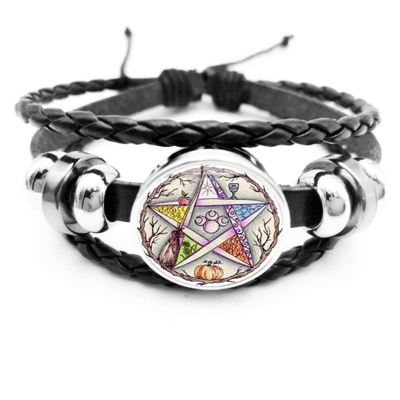 initial / Esoteric Pentagram Black Leather Bracelet Vintage Wicca Star Tree of Life Crystal Glass Snap Bracelet
initial / Esoteric Pentagram Black Leather Bracelet Vintage Wicca Star Tree of Life Crystal Glass Snap Bracelet