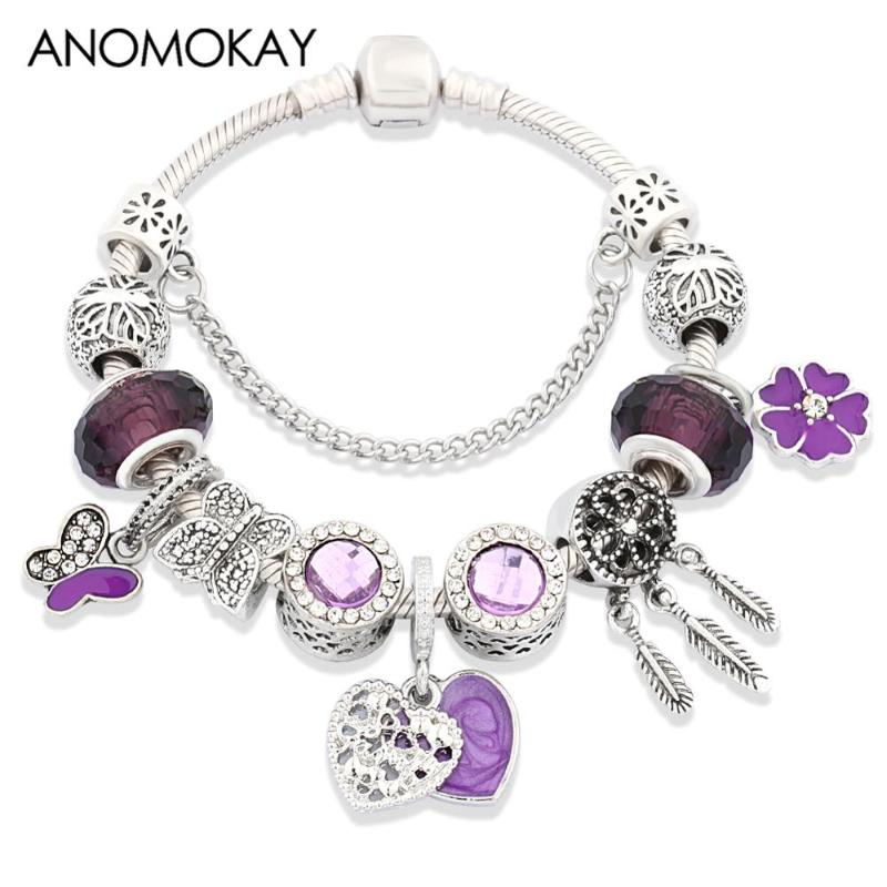 Classic Purple Flower Butterfly Heart Pendant Charm Bracelet Dream Catcher Dangle Bead Bracelet Purple Crystal
Classic Purple Flower Butterfly Heart Pendant Charm Bracelet Dream Catcher Dangle Bead Bracelet Purple Crystal