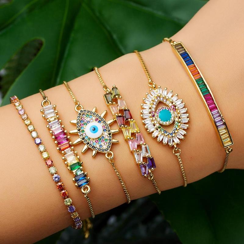 Bohemia Gold Evil Eye Bracelet Classic Turkish Blue Eye Bracelet Women Girls CZ Rainbow Evil Jewelry Adjustable Tennis Chain
Bohemia Gold Evil Eye Bracelet Classic Turkish Blue Eye Bracelet Women Girls CZ Rainbow Evil Jewelry Adjustable Tennis Chain