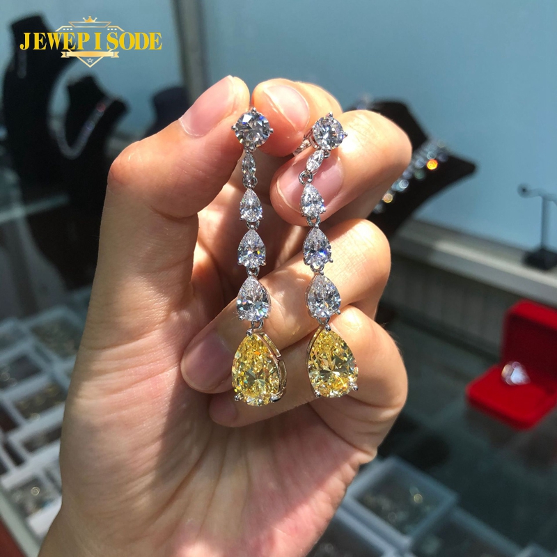 Jewepisode 100% Real 925 Sterling Silver Citrine Created Moissanite Long Drop Earrings for Women Sparking Wedding Fine Jewelry
Jewepisode 100% Real 925 Sterling Silver Citrine Created Moissanite Long Drop Earrings for Women Sparking Wedding Fine Jewelry