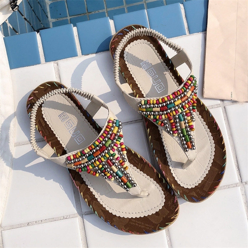 2019 Women Flat Sandals Bohemian String Bead Summer Shoes Flat Sandals Women Casual Beach Sandals Women Shoes Y200620