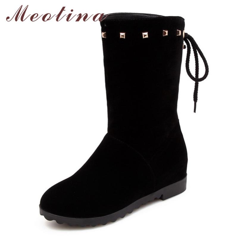 Meotina Mid-Calf Boots Women Shoes Rivet Low Heel Short Boots Round Toe Height Increasing Lace Up Female Winter Black 40
Meotina Mid-Calf Boots Women Shoes Rivet Low Heel Short Boots Round Toe Height Increasing Lace Up Female Winter Black 40