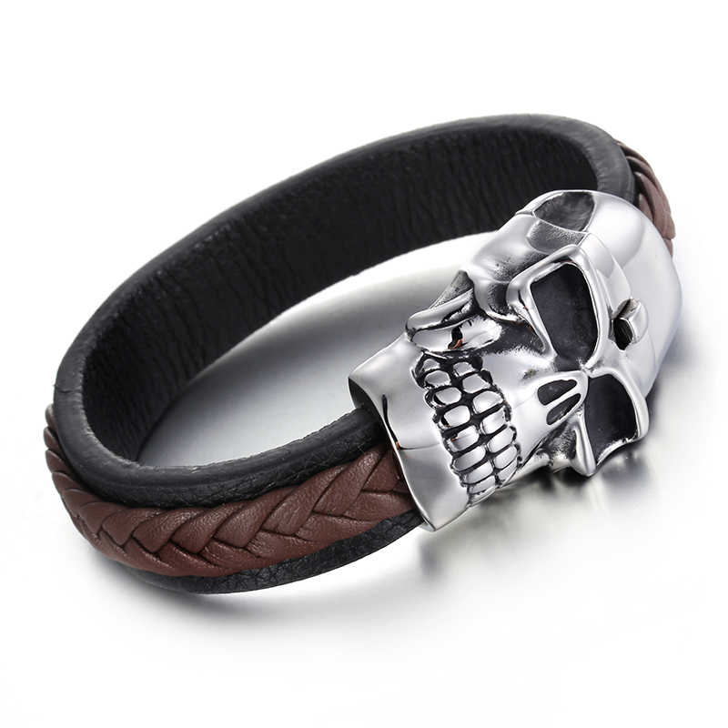Men's 22cm Woven Leather Bracelet Punk Stainless Steel Huge Skull Charm Bracelet Wrap Bangle Rock Male Accessory Jewelry
Men's 22cm Woven Leather Bracelet Punk Stainless Steel Huge Skull Charm Bracelet Wrap Bangle Rock Male Accessory Jewelry