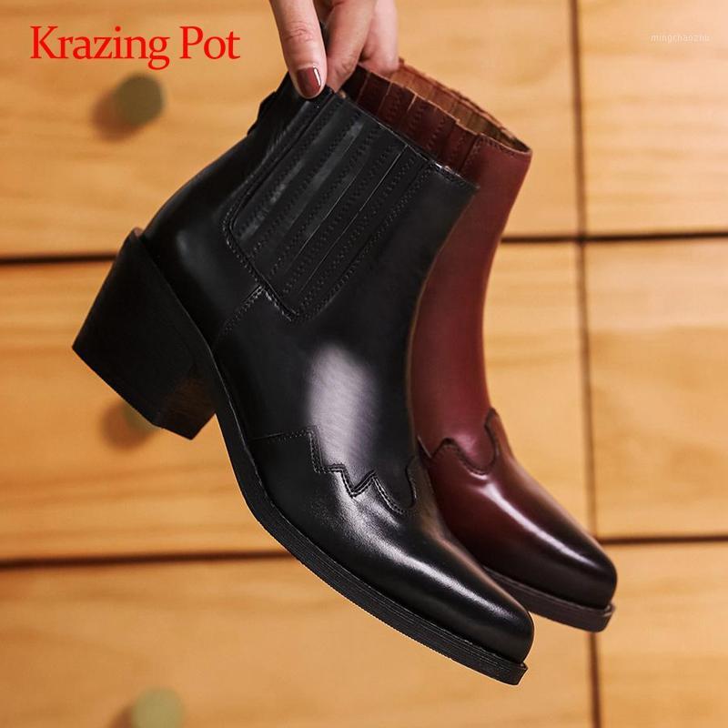 Krazing pot large size western boots genuine leather british design pointed toe thick high heel slip on mature ankle boots L521, Black
Krazing pot large size western boots genuine leather british design pointed toe thick high heel slip on mature ankle boots L521, Black