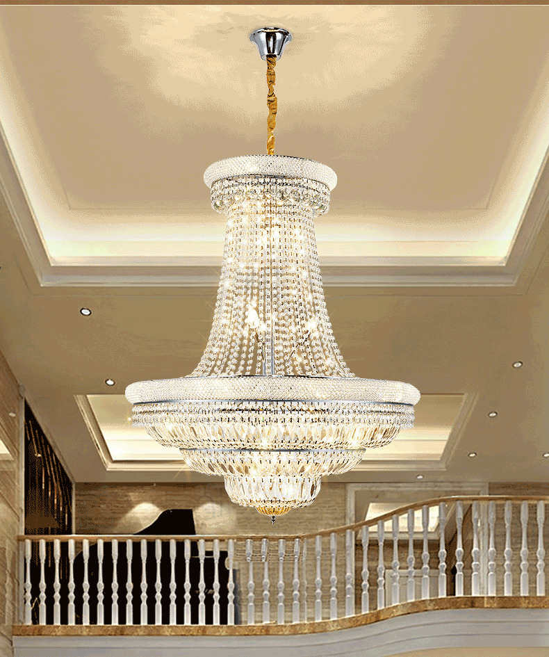 American Luxurious K9 Crystal Chandeliers European Modern Chandelier Lights Fixture Villa Stairway Home Indoor Lighting Long Hanging Lamps Dia90cm Hei