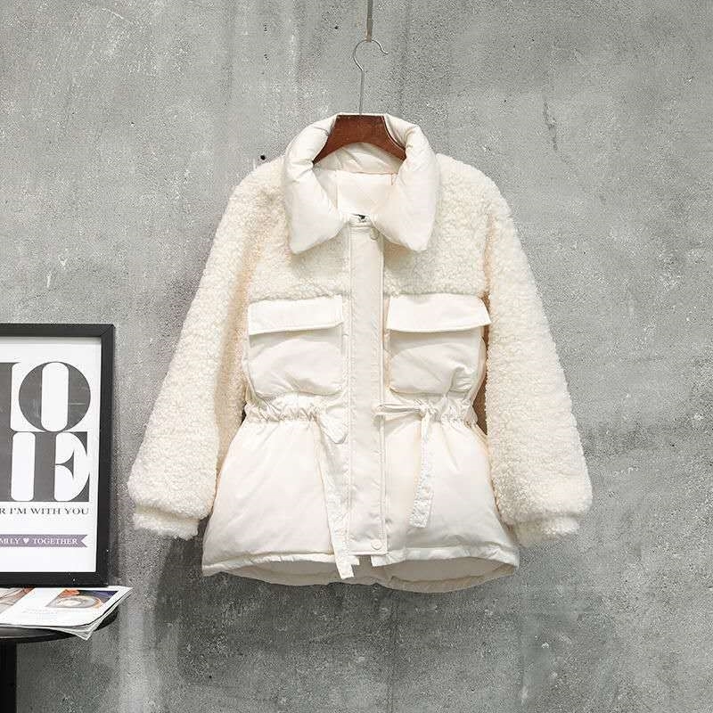 Winter loose drawstring waist cotton jacket female lamb hair stitching down cotton jacket quilted jacket 201110, Beige
Winter loose drawstring waist cotton jacket female lamb hair stitching down cotton jacket quilted jacket 201110, Beige
