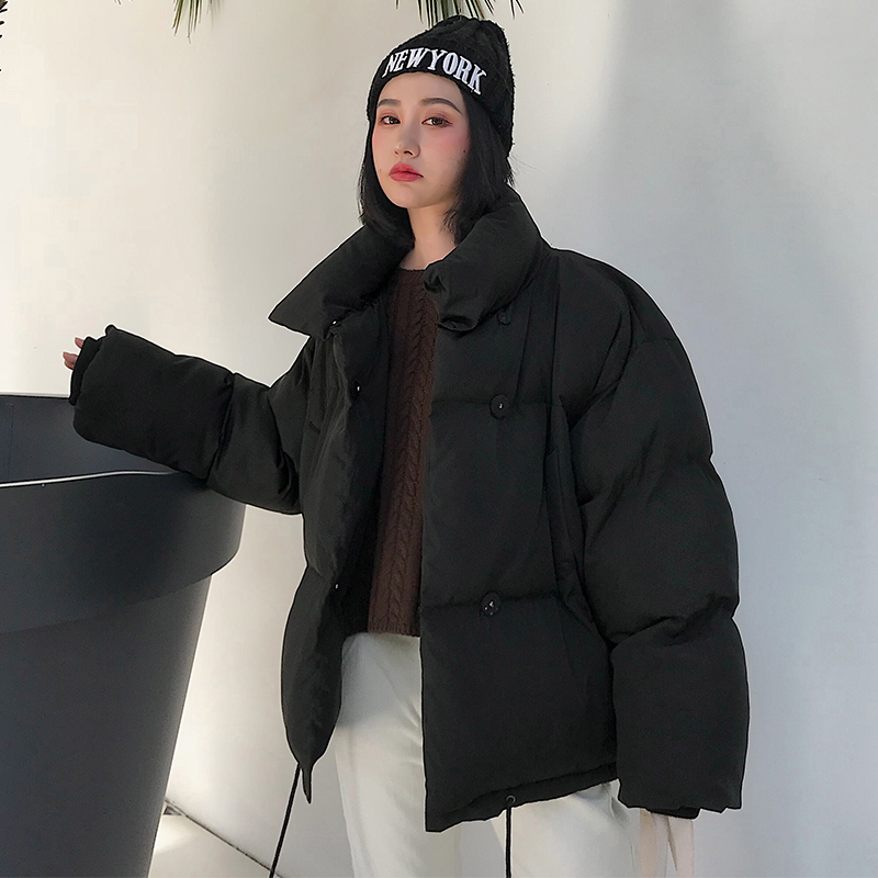 Arrival Women Winter Jacket Korean Style Stand Collar Breasted Buttons Female Outwear Coat Fashion Short Parka 201019