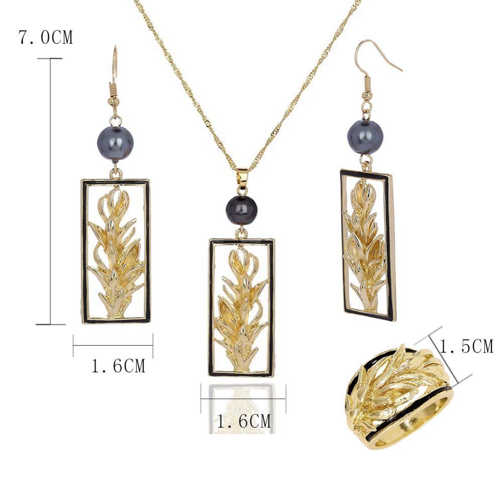 Hawaiian Gold Jewelry Pearl Set Trendy Plant Drop Earrings Polynesian Rings Chian Necklaces Sets for Women Party Wholesale 201222