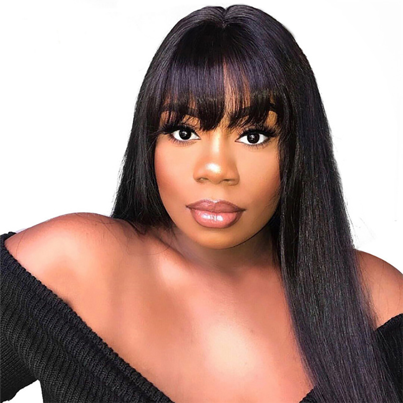 Flat Bangs Long Straight Wig Female Soft Chemical Fiber Hair Fashion Ladies Full Head Cover Wig