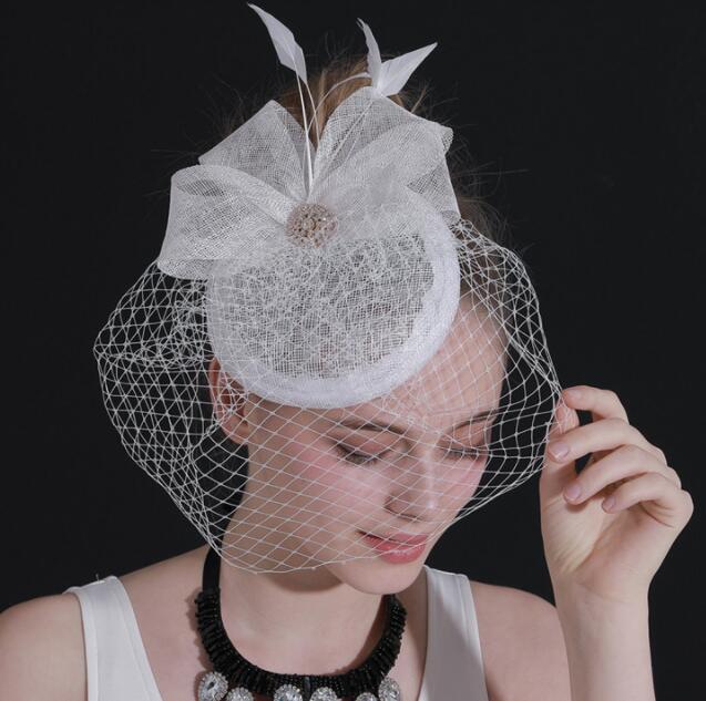 Banquet Hat Net Yarn Top Wedding Headdress Feather Hairpin Hair Accessories Hats for Party Wedding Fascinator Hat Many Colors on Sale