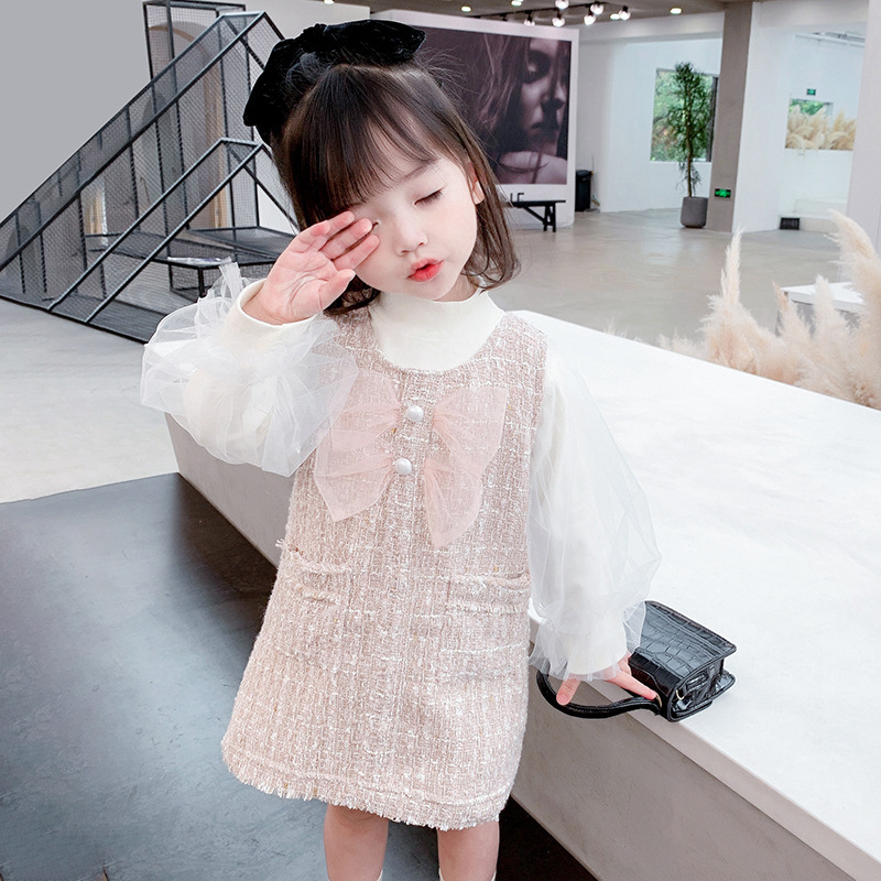 Fashion Plus Velvet Small Fragrance 2-Piece Set Baby Girls Clothing 2020 Autumn And Winter New Korean Style Girls DressX1019