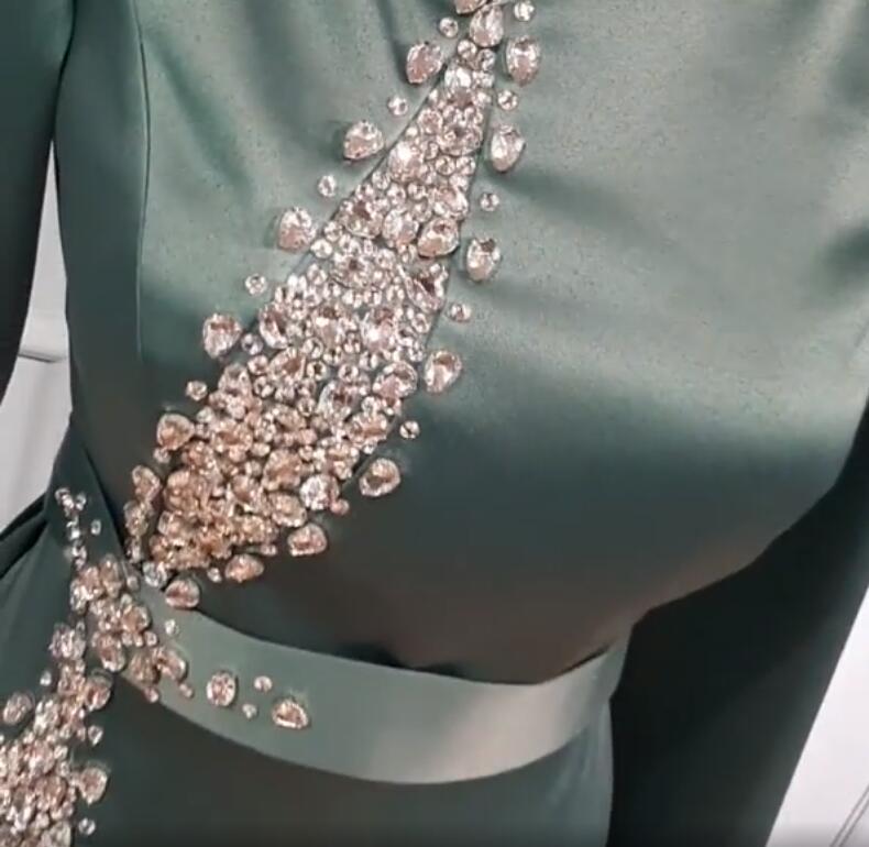 Aso Ebi 2020 Arabic Luxurious Crystals Sexy Evening Dresses Long Sleeves Prom Dresses Sheath Formal Party Second Reception Gowns ZJ446