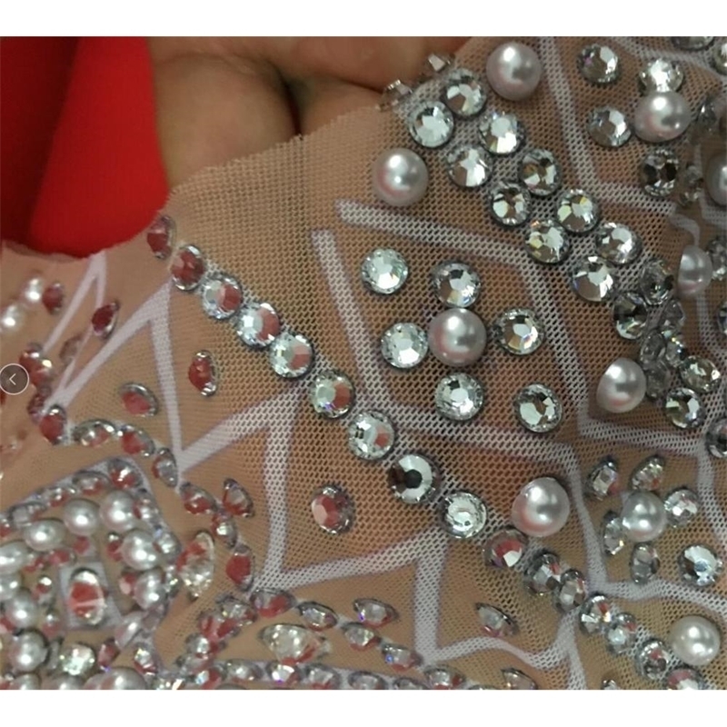 Mesh See Through Sparkly Bodysuit Rhinestone Long Sleeve Jumpsuit Evening Birthday Celebrate Costume Perspective Outfit YOUDU T200810