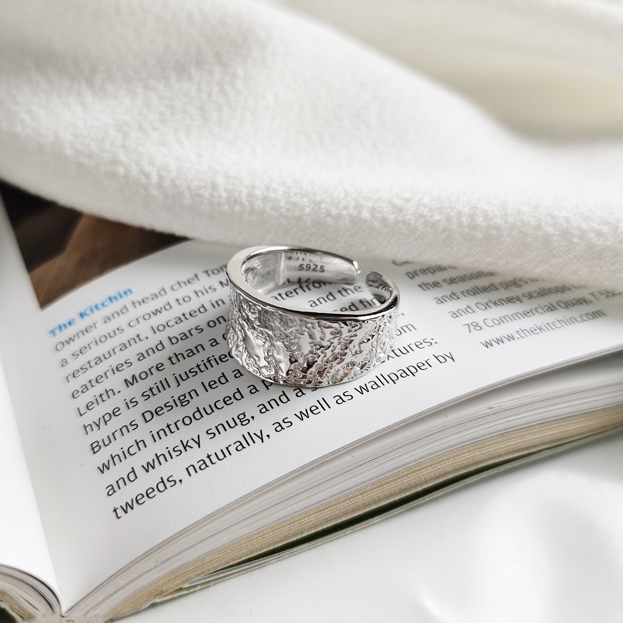 New minimalism 925 sterling silver handmade jewelry irregualar texture designer adjustable rings open rings Rhodium plating gift for women