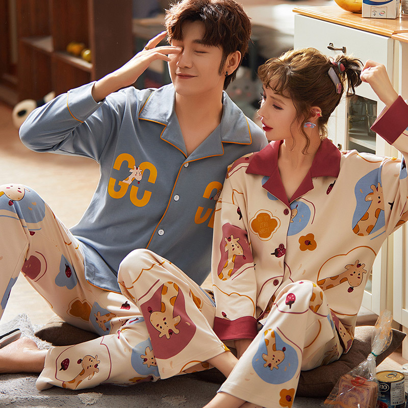 NIGHTWA Couple Pajamas Set Autumn Cardigan Pyjamas Women and Men Pajamas Long Sleeve Sleepwear Family Pijama Cute Lounge Pijama 201106