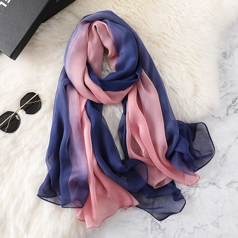 New Spring Solid Silk Scarf For Women/Ladies Gradient Long Soft Bandana Wraps and Shawls Plus Sizes Beach Female Foulard Y201007