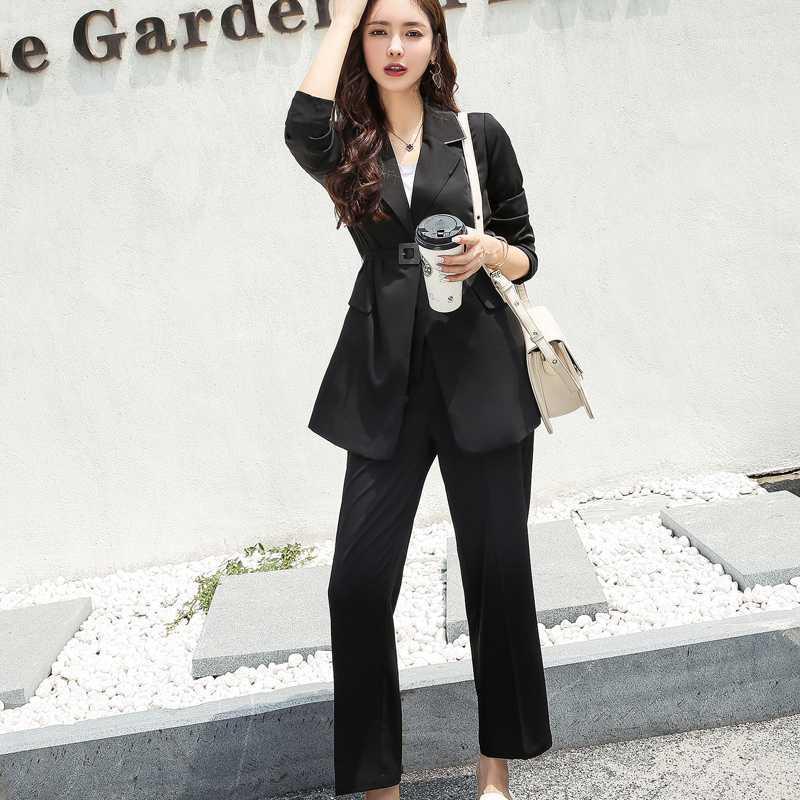 Bandage Pant Suits for Women Loose Style Turn-down Collar Blazer & Straight Pants Female Suits Fashion 2 Pieces Set 20201, Black
Bandage Pant Suits for Women Loose Style Turn-down Collar Blazer & Straight Pants Female Suits Fashion 2 Pieces Set 20201, Black
