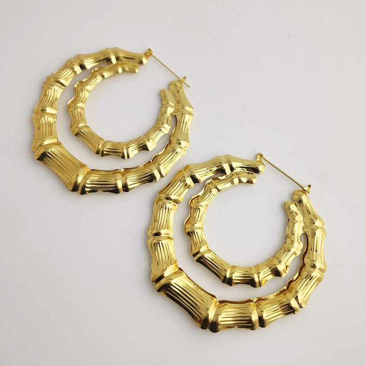 Hip Hop Big Heart Circle Hoop Earrings Exaggerated Gold Plated Rectangle Ear Drop Nightclub Party Jewelry for Younth Women Wholesale