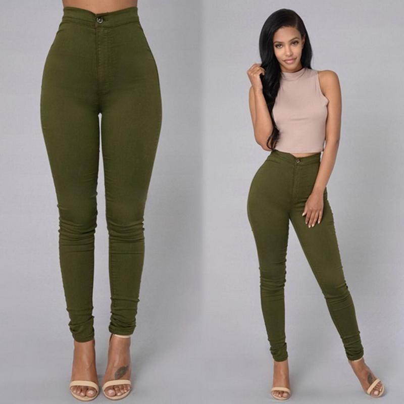 Thin High Waist Stretch Women Pencil Pants Tight Candy-colored Jeans Full Length Skinny White Black Blue Yellow Solid Color Jean 201109