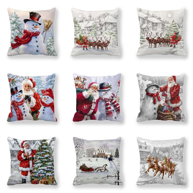 

2021 New Christmas Pillow Covers Santa Claus Snowman Elk Peach Skin Cotton New Year Decorative Pillows Throw Pillow Case 45x45cm, 11