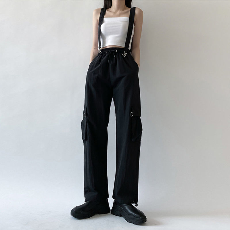 QWEEK Goth Cargo Pants Women Punk Plus Size Pants Harajuku High Waist Pants Oversized Detachable Strap Loose Casual Trousers Emo 201228