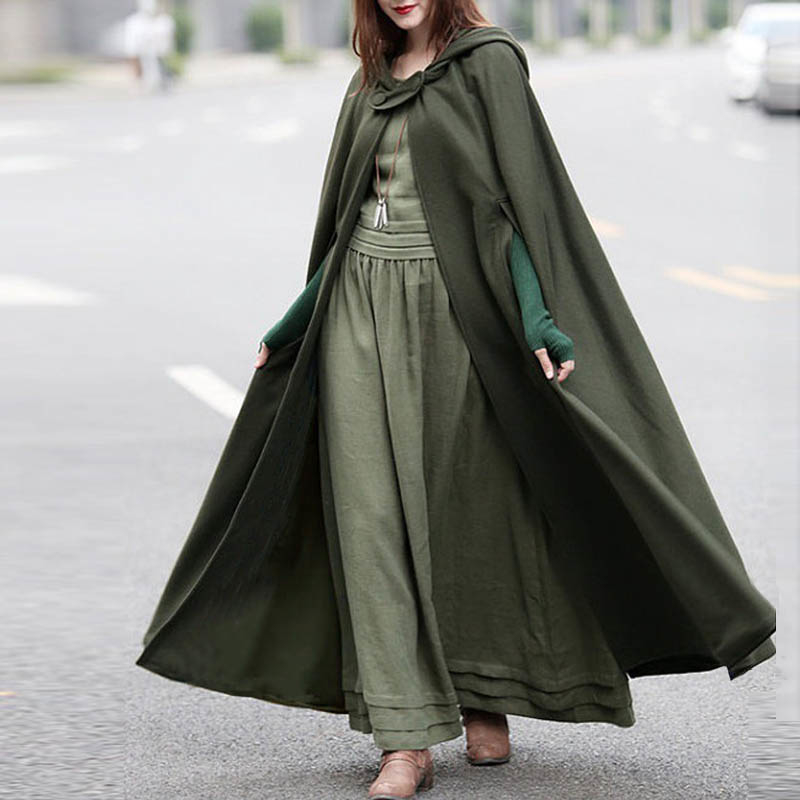 Autumn Cloak Hooded Coat Women Vintage Gothic Cape Poncho Coat Medieval Victorian Warm Long Open Stitch Jackets Plus Size T200319