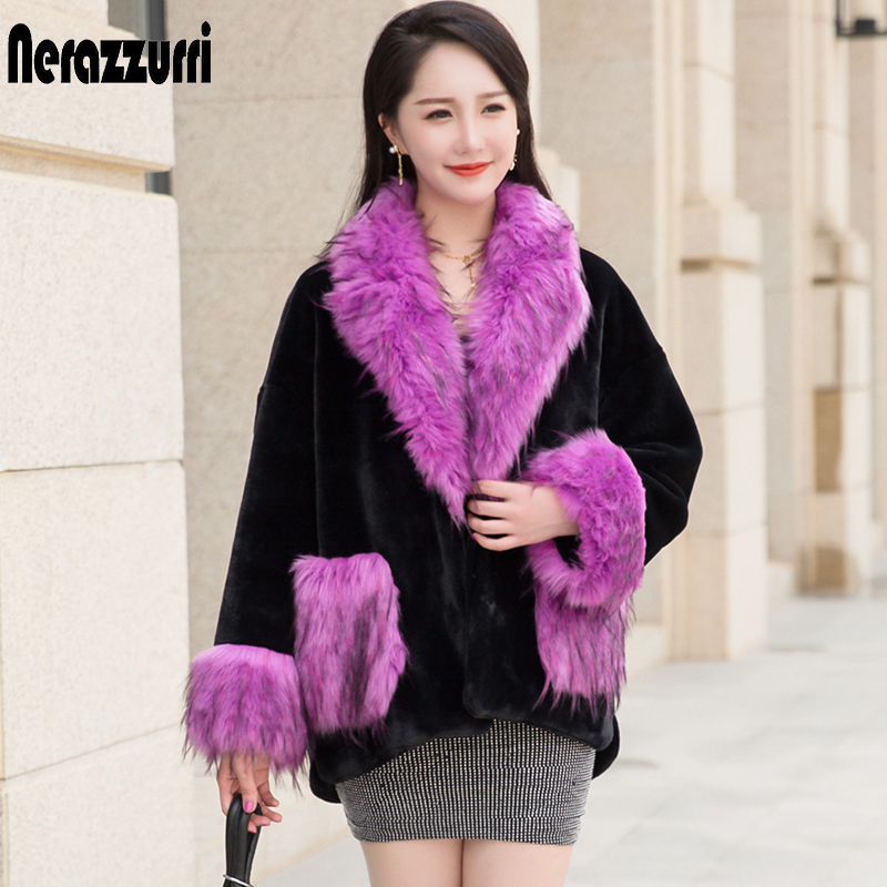 Nerazzurri Winter fluffy faux fur jacket women with fox fur collar and pockets and cuffs long sleeve Oversized plus size fashion 201016, Purple black
Nerazzurri Winter fluffy faux fur jacket women with fox fur collar and pockets and cuffs long sleeve Oversized plus size fashion 201016, Purple black