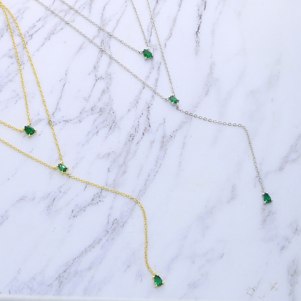 New arrived women wedding choker necklace with green cz paved Y shape long layer chain statement necklace Jewelry wholesale