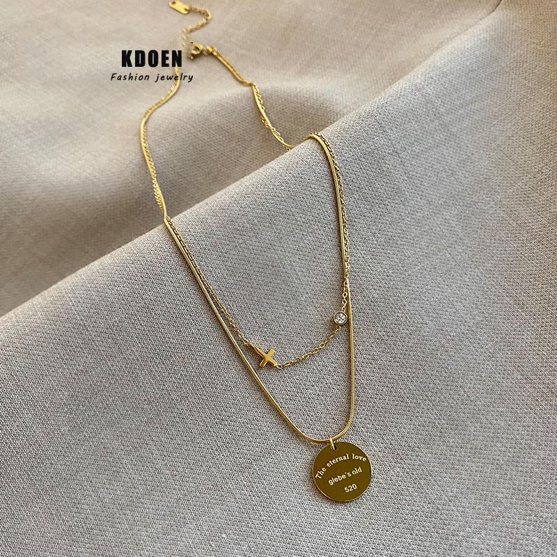 Retro Double Cross Disc Pendant Gold Titanium Steel Necklace Fashion Letter Clavicle Chain Korean Jewelry Sexy Girl's Neck Chain
Retro Double Cross Disc Pendant Gold Titanium Steel Necklace Fashion Letter Clavicle Chain Korean Jewelry Sexy Girl's Neck Chain
