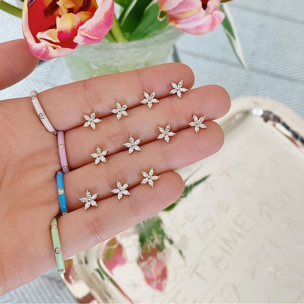 single stone stud earring 925 sterling silver birthstone color minimal classic dainty cute girl's multi piercing studs