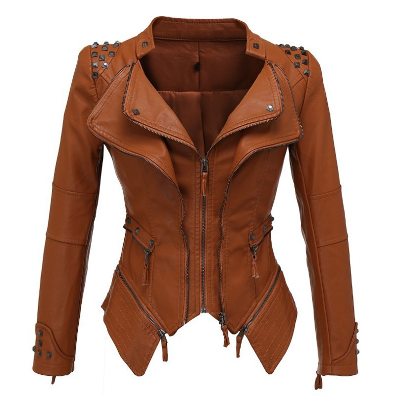 LANMREM High Street Double-layer Collar Snake Print Coat For Women Print Rivet Zipper short style Jacket Slim Female Coat YJ623 201017