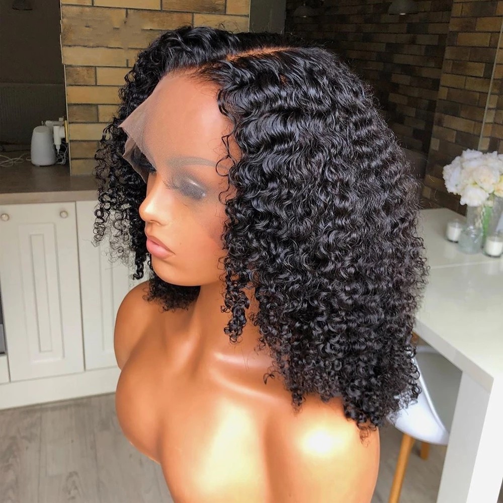 Short Curly Bob Lace Front Human Hair Wigs With Baby Hair Synthetic Lace Closure Wig For Black Women Pre Plucked