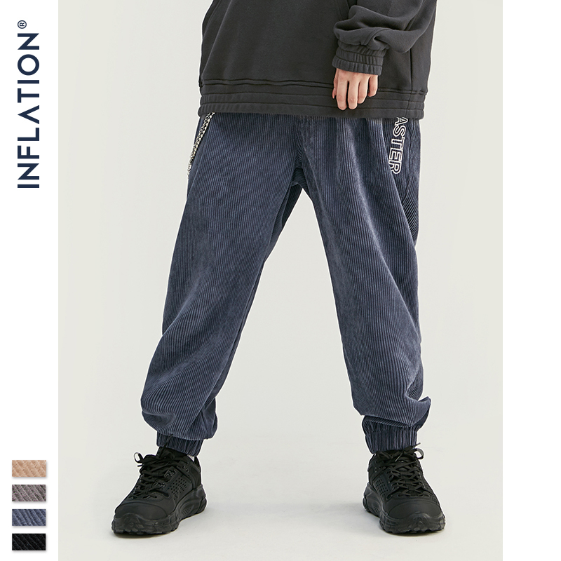 INFLATION Collection Men Casual Corduroy Jogger Pants Men Loose Fit Corduroy Overalls Casual Pants Solid Color 201109