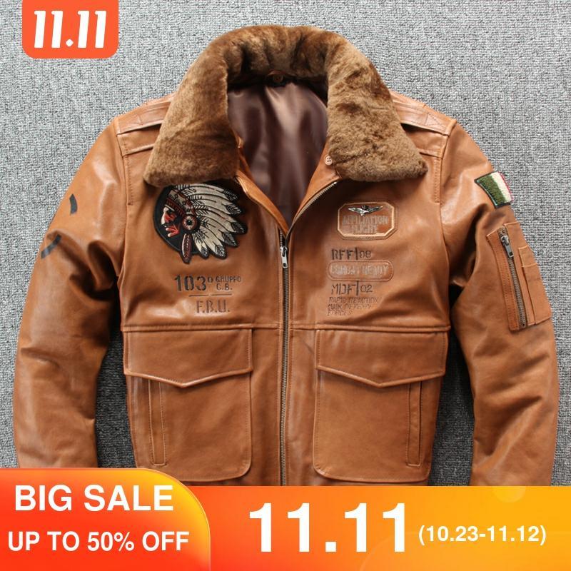 2020 Brown Men Pilot Leather Jacket Plus Size XXXXL Wool Collar Genuine Sheepskin Autumn Leather Coat
2020 Brown Men Pilot Leather Jacket Plus Size XXXXL Wool Collar Genuine Sheepskin Autumn Leather Coat