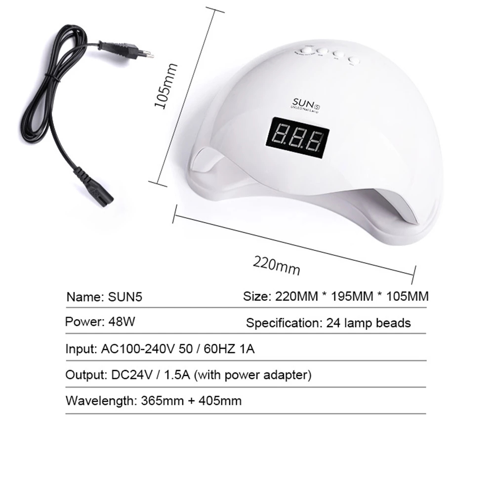 SUN5 48W LED Nail Lamp Sensor Nails Dryer Manicure Quick Dry Gel Polish for Curing Lamps Equipment