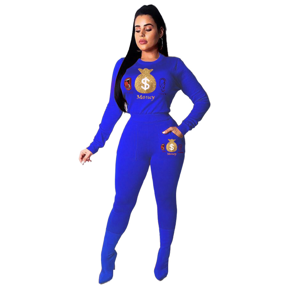 Pants Spot trend 2021 European American bronzing pattern sports and leisure long two-piece suit