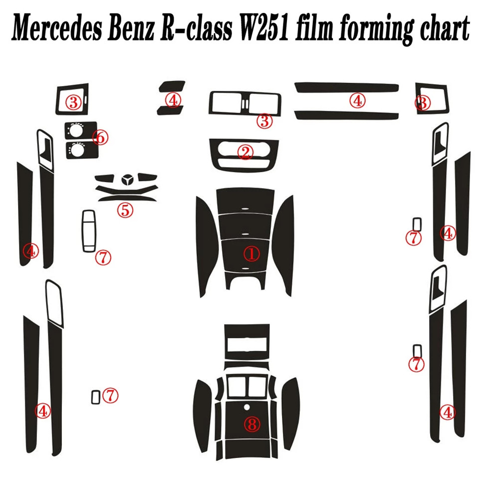For Mercedes R Class W251 20062017 Interior Central Control Panel Door Handle 5D Carbon Fiber Sticker Decals Car styling Accessor