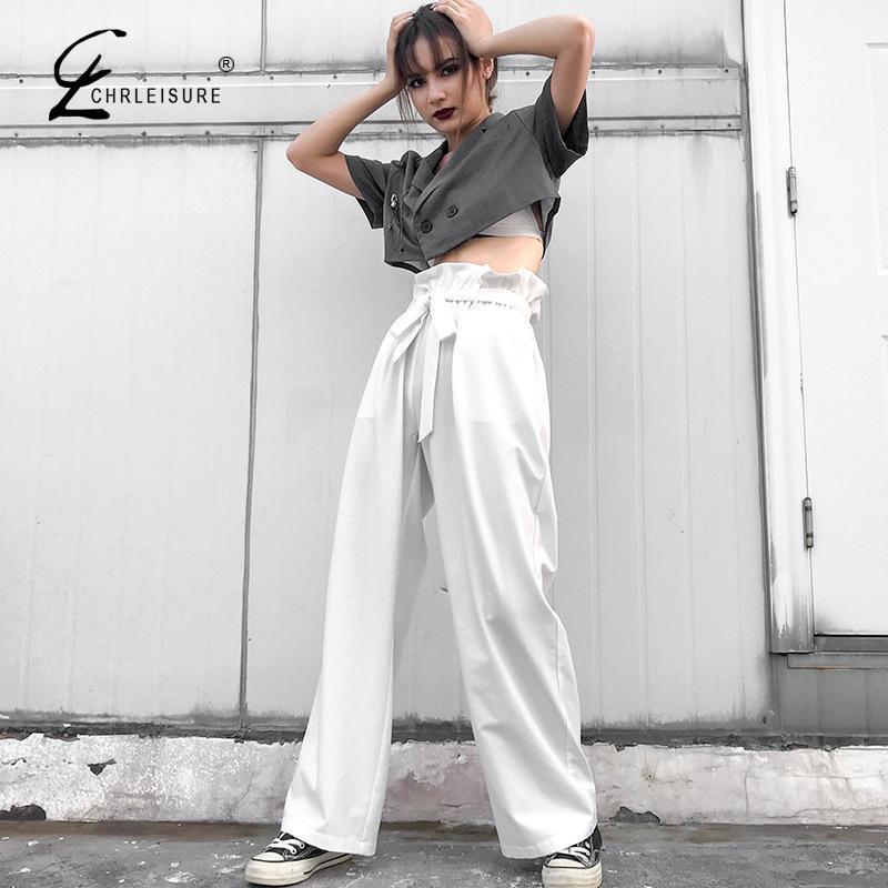 Casual Wide Leg Pants Women High Waist Pants Loose Joggers Women Fitness Workout Drawstring Pants Ruffles Pantalones T200422