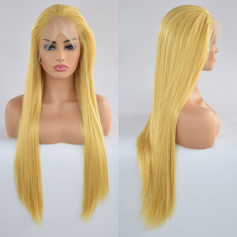 Mix Yellow Natural Straight Synthetic 13*4 Lace Front Wig Heat Resistant Fiber blonde wig Natural Hairline For Women Wigs