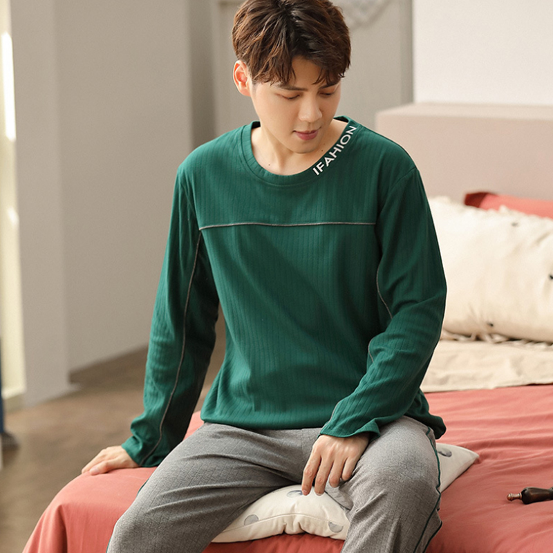 Spring Korean Long Sleeve Pajama Sets for Men Cotton Sleepwear Suit Nightwear Male Loungewear Pyjamas Homewear Home Clothes 201111