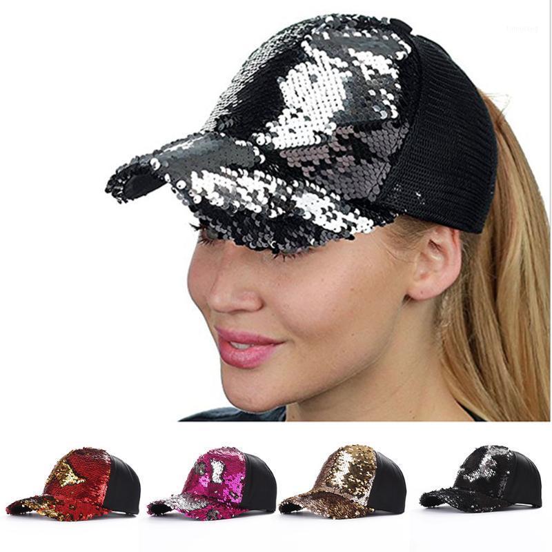 Women Baseball Cap Adjustable Sequins Peaked Cap Sports Casquette Hat B2Cshop1, Red