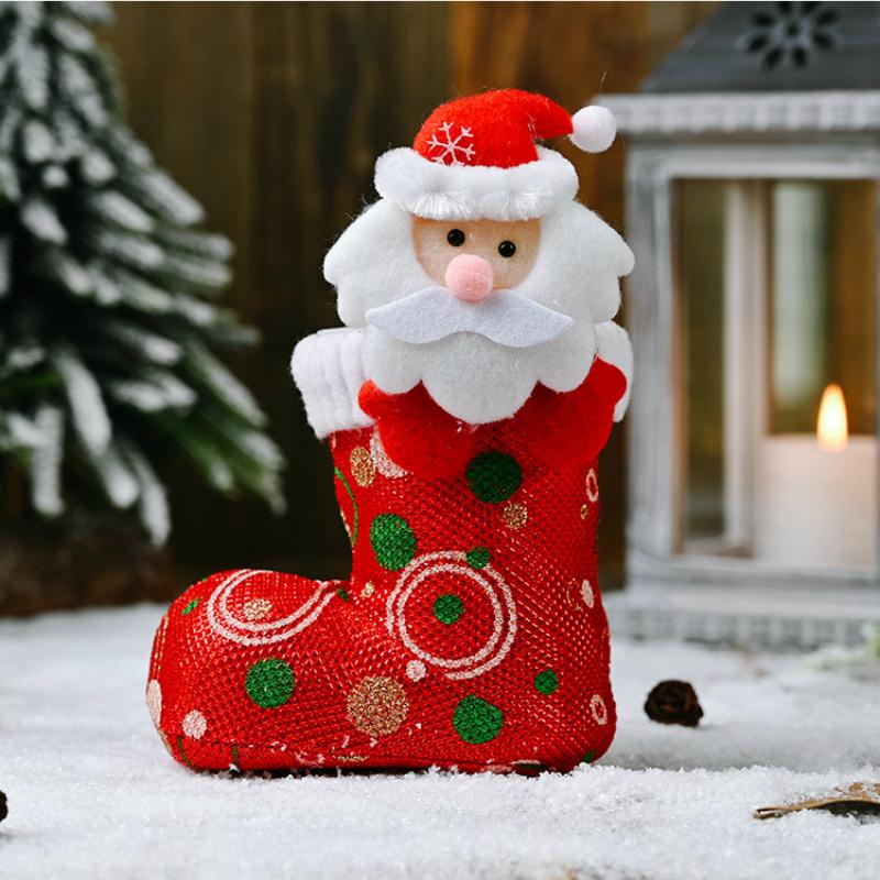 Cartoon Santa Snowman Head Christmas Boots Xmas Kids Candy Gift Bag New Year Home Christmas Tree Decorations Pendant Stockings