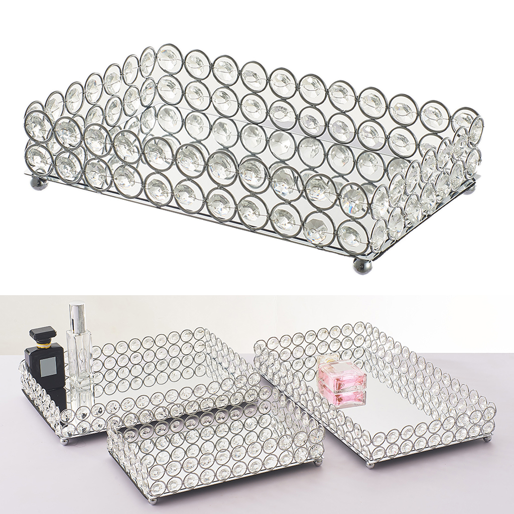 Crystal Makeup Organizer Mirrored Crystal Vanity Tray Decorative for Perfum Jewelry Makeup Bathroom Organizer Y11131438666