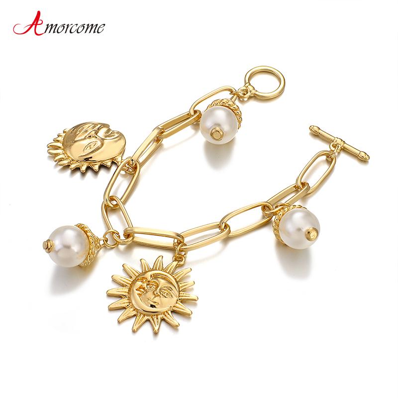Amorcome Vintage Geometric Hollow Chain Bracelet Femme Moon Sun Face Pendant Pearls Charm Bracelets Women Fashion Friends Gift
Amorcome Vintage Geometric Hollow Chain Bracelet Femme Moon Sun Face Pendant Pearls Charm Bracelets Women Fashion Friends Gift