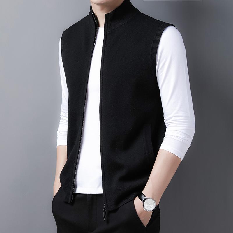 Man Thick Wool Cardigan Casual Mandarin Collar Sweater Vest Male Sleeveless Solid Color Knit Coat, Black
Man Thick Wool Cardigan Casual Mandarin Collar Sweater Vest Male Sleeveless Solid Color Knit Coat, Black