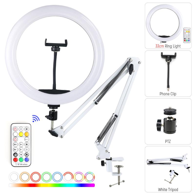 New LED Selfie RGB Ring Light With White Desk Long Arm Stand Phone Holder Dimmable Colorful Photography Light For Youtube
New LED Selfie RGB Ring Light With White Desk Long Arm Stand Phone Holder Dimmable Colorful Photography Light For Youtube