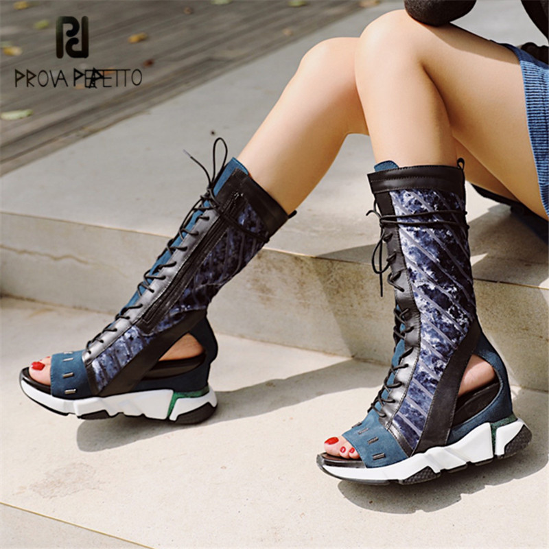 Prova Perfetto Sexy Peep Toe Women Summer Boots Female Lace Up High Boots Platform Wedge Shoes Woman Casual Botas Mujer Wedges, Blue
Prova Perfetto Sexy Peep Toe Women Summer Boots Female Lace Up High Boots Platform Wedge Shoes Woman Casual Botas Mujer Wedges, Blue